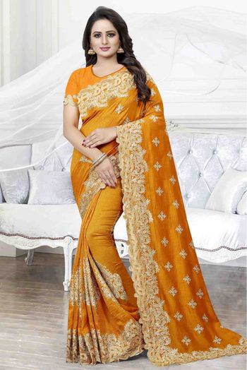 Cherry Silk Designer Saree In Mustard Colour
