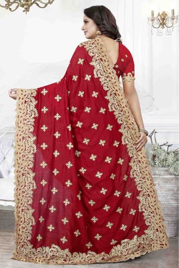 Cherry Silk Designer Saree In Red Colour