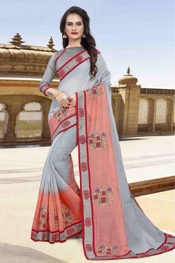 Pink Georgette Resham, Zari, Beads Work Designer Saree - Clo