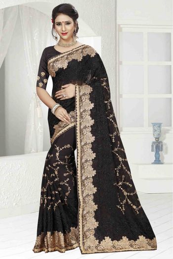 Georgette Designer Saree In Black Colour - SR4690015