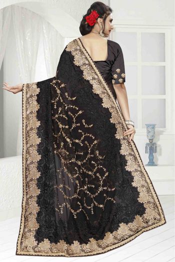 Georgette Designer Saree In Black Colour - SR4690015