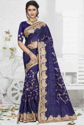 Georgette Designer Saree In Blue Colour - SR4690014