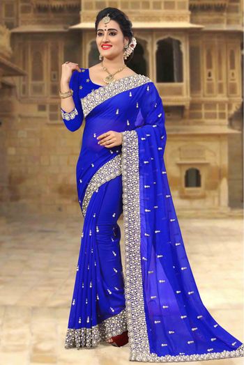 Georgette Designer Saree In Blue Colour - SR4690051