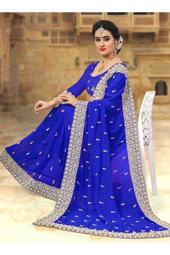 Georgette Designer Saree In Blue Colour - SR4690051