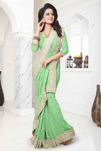 Georgette Designer Saree In Light Green Colour - SR4690005