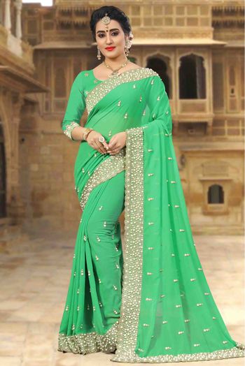 Green banarasi silk saree with blouse 96668