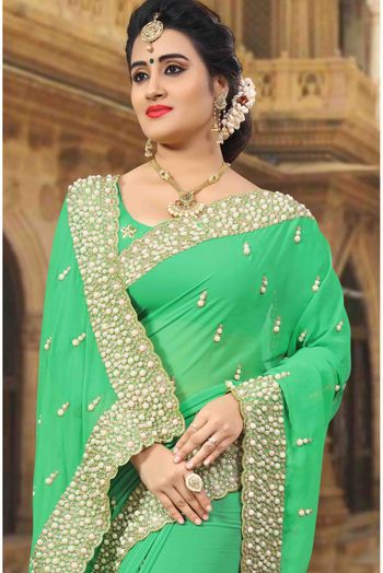 Georgette Designer Saree In Light Green Colour - SR4690056