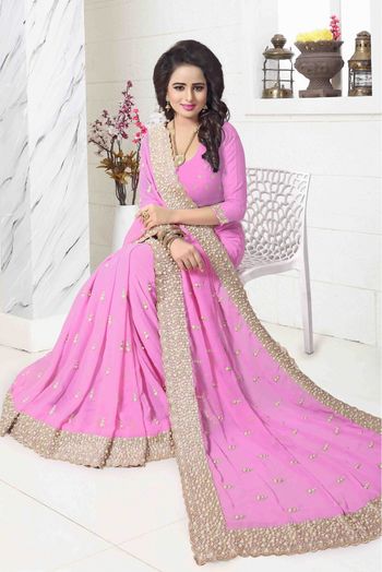 Georgette Designer Saree In Pink Colour - SR4690003