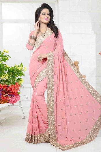 Georgette Designer Saree In Pink Colour - SR4690007