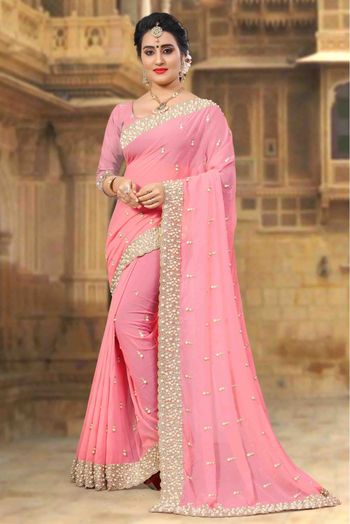 Georgette Designer Saree In Pink Colour - SR4690055