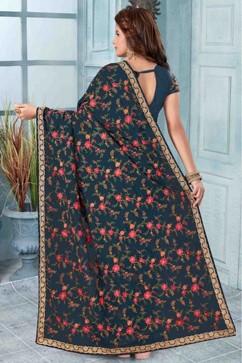 Georgette Designer Saree In Teal Colour