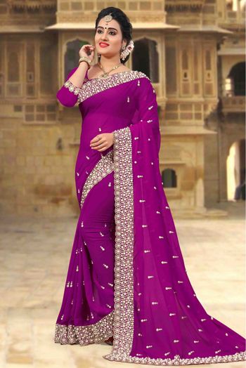 Purple Organza Saree with Embroidery|Desically Ethnic