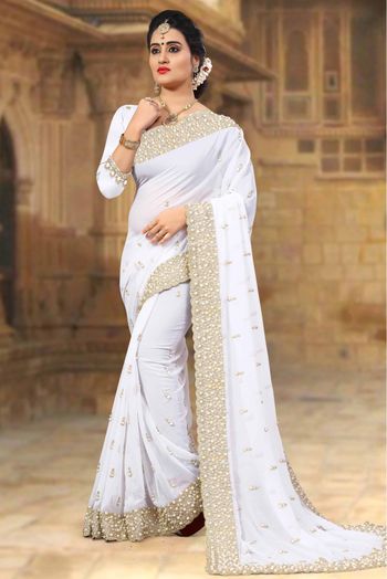 Georgette Designer Saree In White Colour - SR4690049