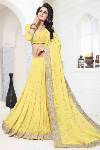 Georgette Designer Saree In Yellow Colour - SR4690006