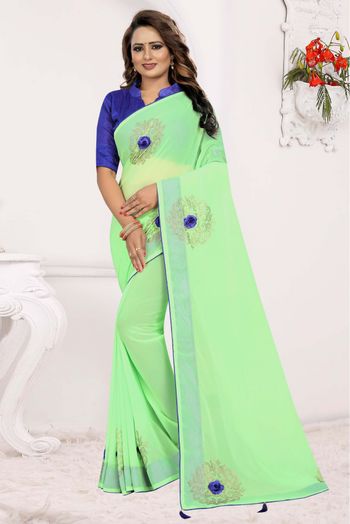 Georgette Traditional Saree In Light Green Colour