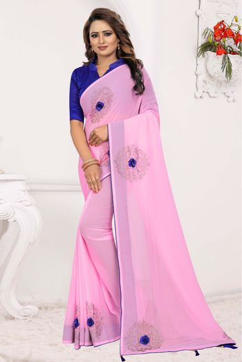Georgette Traditional Saree In Pink Colour - SR1541900