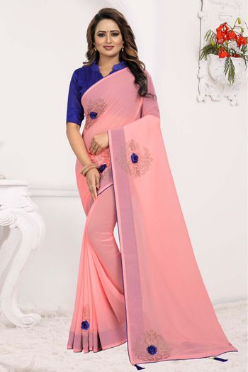 Georgette Traditional Saree In Pink Colour - SR1541903