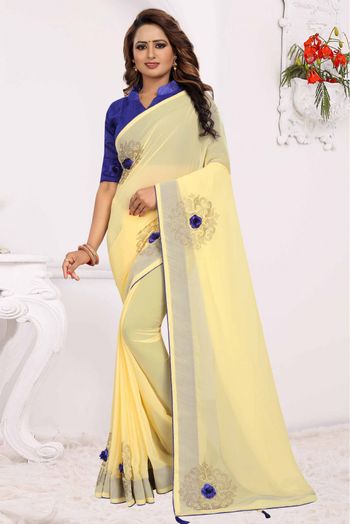 Georgette Traditional Saree In Yellow Colour