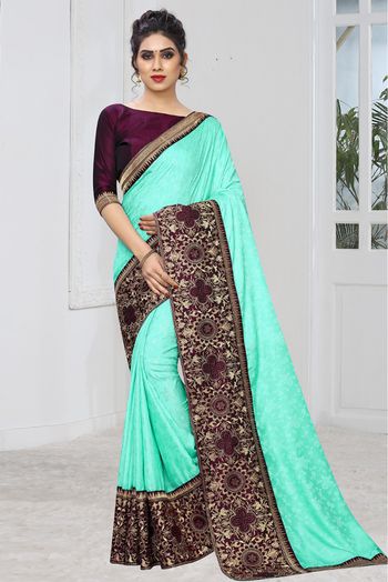 Fabulous Stone Aqua Blue Silk Traditional Saree