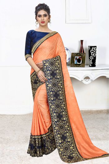 Jacquard Silk Designer Saree In Orange Colour