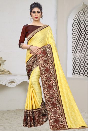 Jacquard Silk Designer Saree In Yellow Colour