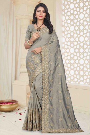 Mayo Silk Designer Saree In Grey Colour - SR1541689