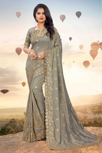 Mayo Silk Designer Saree In Grey Colour - SR1541836