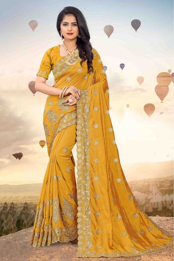 Mayo Silk Designer Saree In Mustard Colour - SR1541839