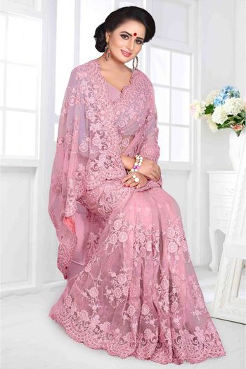 Net Designer Saree In Baby Pink Colour - SR4690066