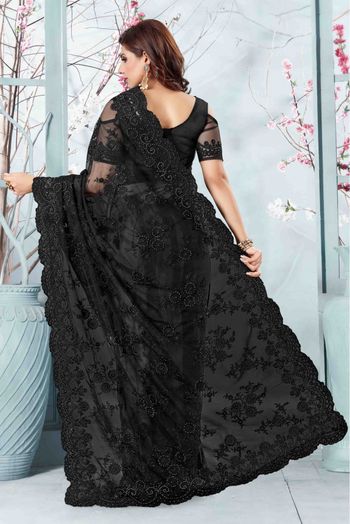 Net Designer Saree In Black Colour - SR4690119