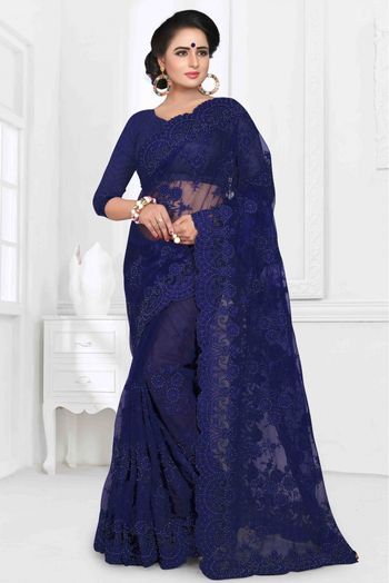 Net Designer Saree In Blue Colour - SR4690060