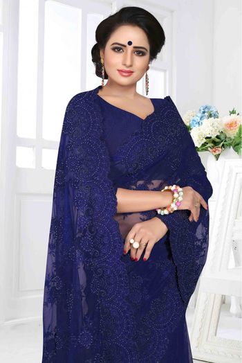 Net Designer Saree In Blue Colour - SR4690060