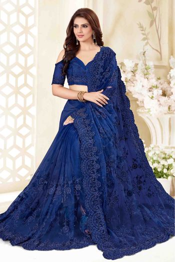 Net Designer Saree In Blue Colour - SR4690121