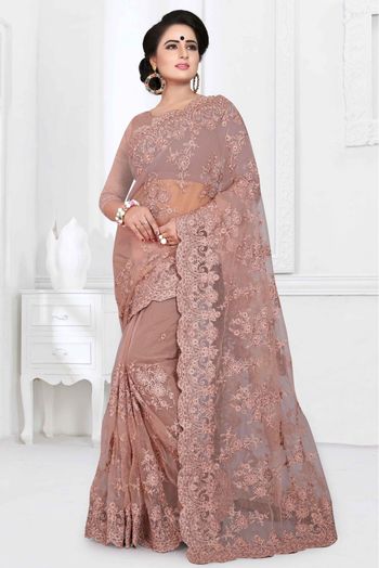 Net Designer Saree In Dusty Pink Colour - SR4690064
