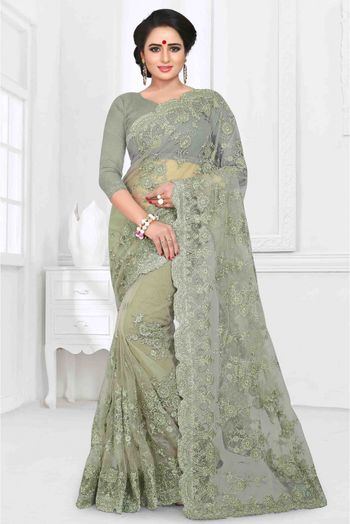 Net Designer Saree In Grey Colour - SR4690063