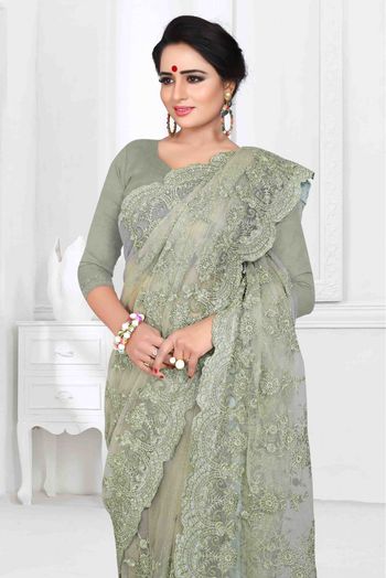 Net Designer Saree In Grey Colour - SR4690063