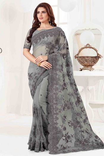 Net Designer Saree In Grey Colour - SR4690120