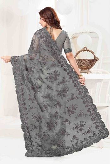Net Designer Saree In Grey Colour - SR4690120