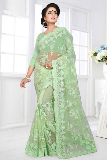 Net Designer Saree In Light Green Colour - SR4690070