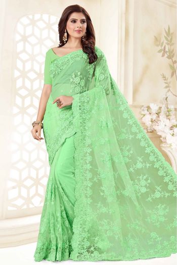 Net Designer Saree In Light Green Colour - SR4690126