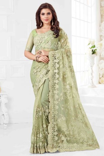 Net Designer Saree In Pista Green Colour - SR4690129