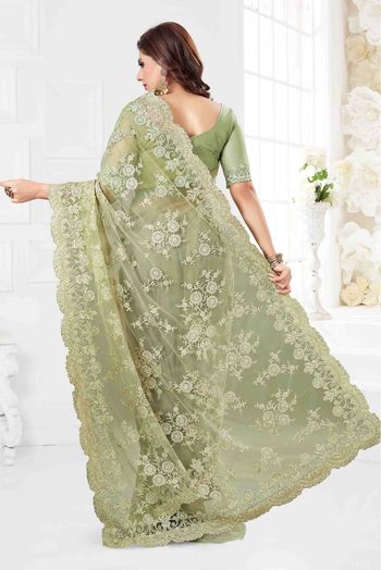 Net Designer Saree In Pista Green Colour - SR4690129