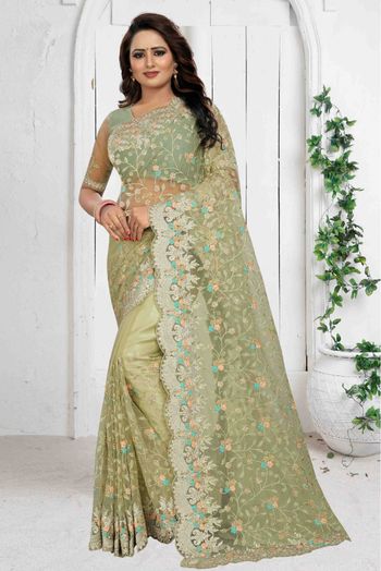 Net Designer Saree In Pista Green Colour - SR4690177