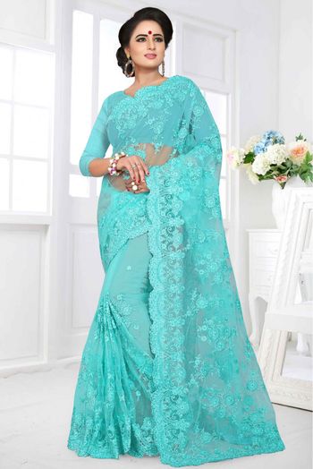 Royal Blue With sky blue colour designer Banarasi heavy work saree with  blouse