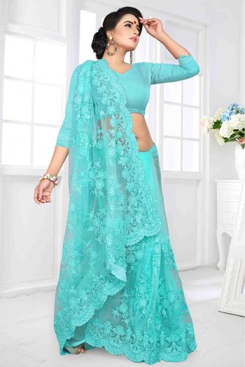 Net Designer Saree In Sky Blue Colour - SR4690068