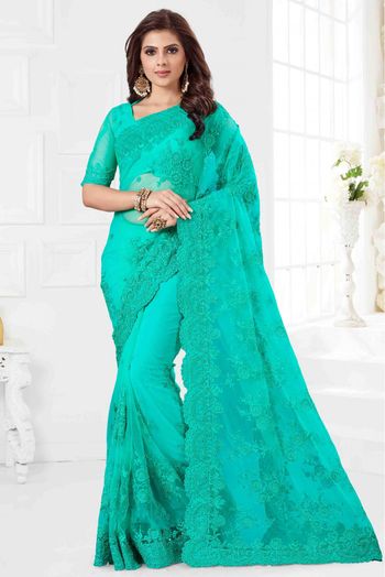 Net Designer Saree In Sky Blue Colour - SR4690128