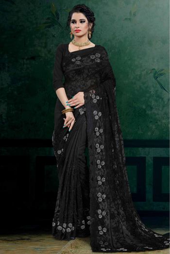 Net Embroidery Saree In Black Colour - SR4690238