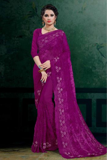 Dark Purple Chanderi Silk Saree with Flower Bootis all over – Roots Handloom