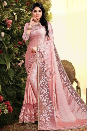 Pink Georgette Fancy Party Wear Saree With Designer Blouse – tapee.in