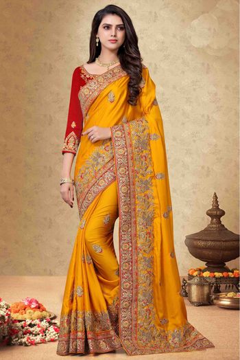 Satin Georgette Designer Saree In Mustard Colour - SR1541916